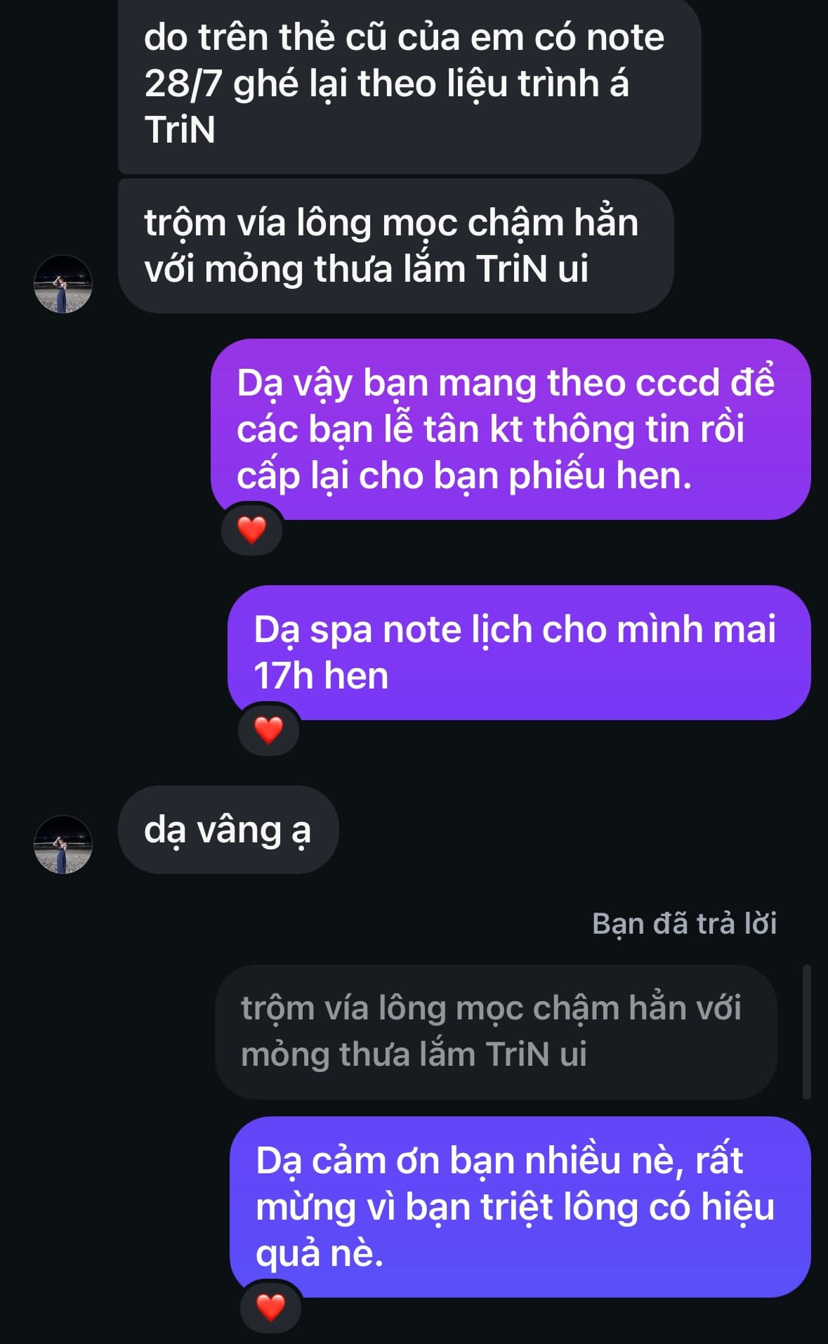 Phản hồi khách hàng triệt lông hiệu quả